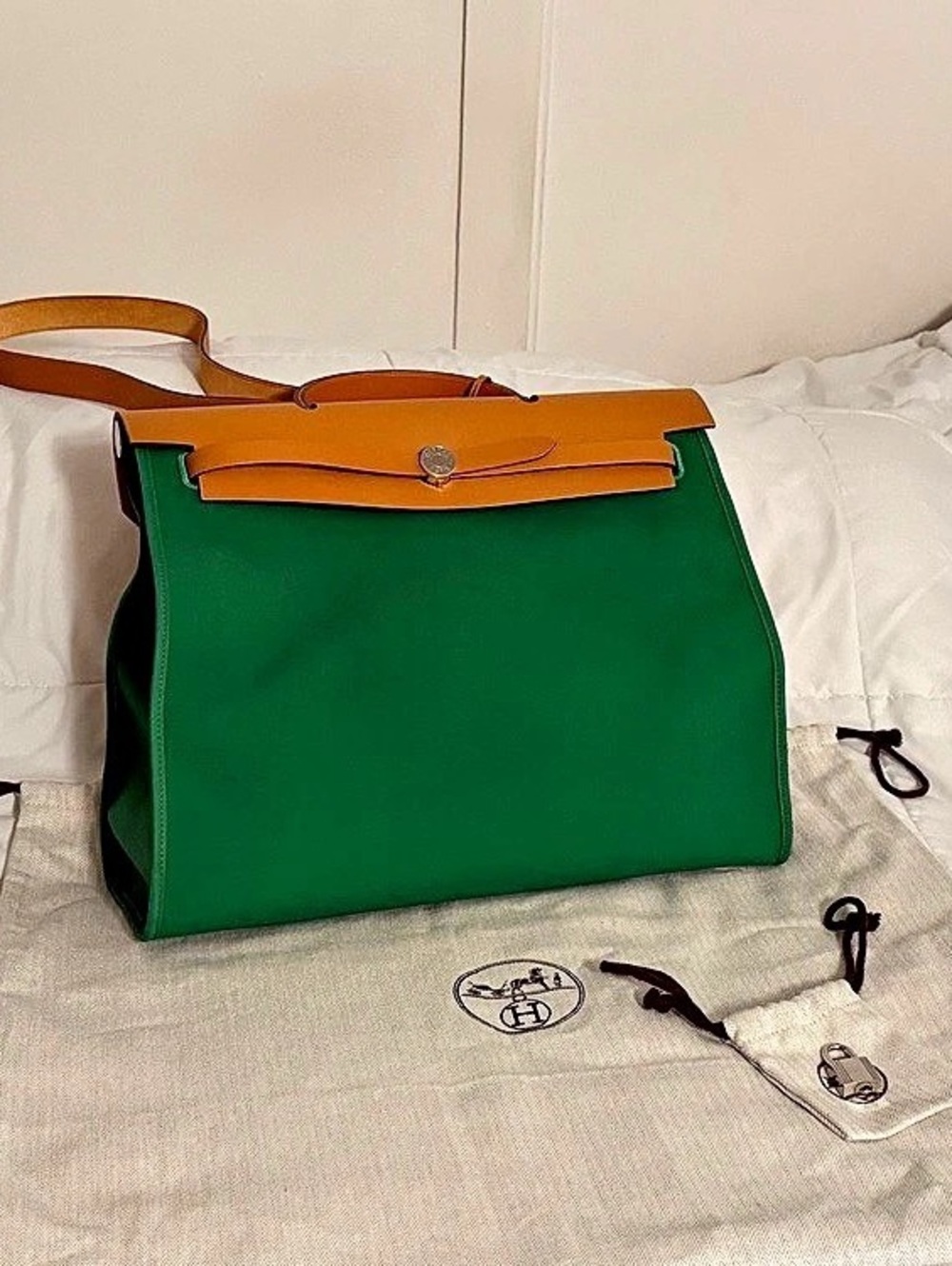 Hermès Herbag in Green & Brown
